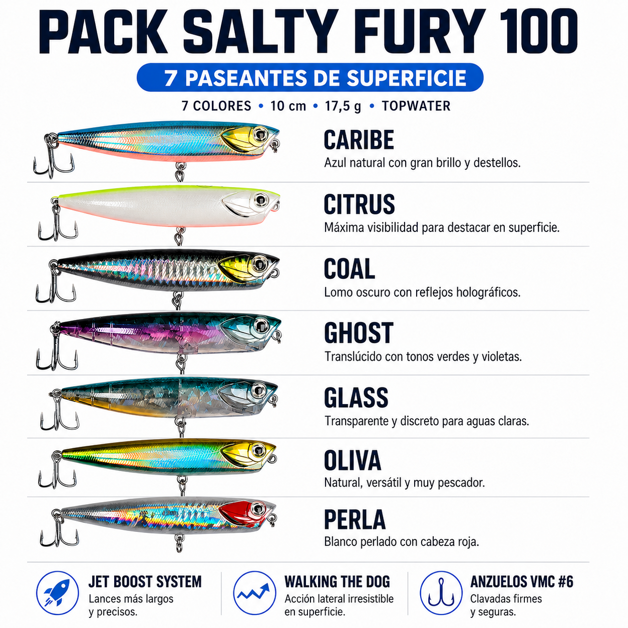 Pack Señuelos Salty Fury Selection | 5 Paseantes de Superficie