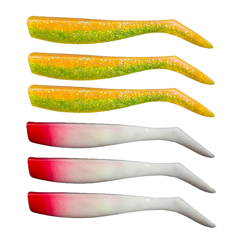 Lote de Señuelos de Pesca Blandos 6 unidades | Naranja y Blanco