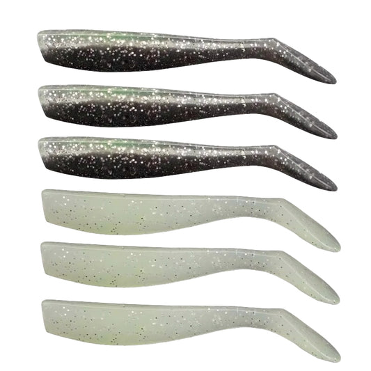 Lote de Señuelos de Pesca Blandos 6 unidades | Negro y Glow