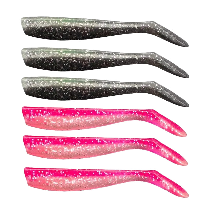 Lote de Señuelos de Pesca Blandos 6 unidades | Negro y Rosa